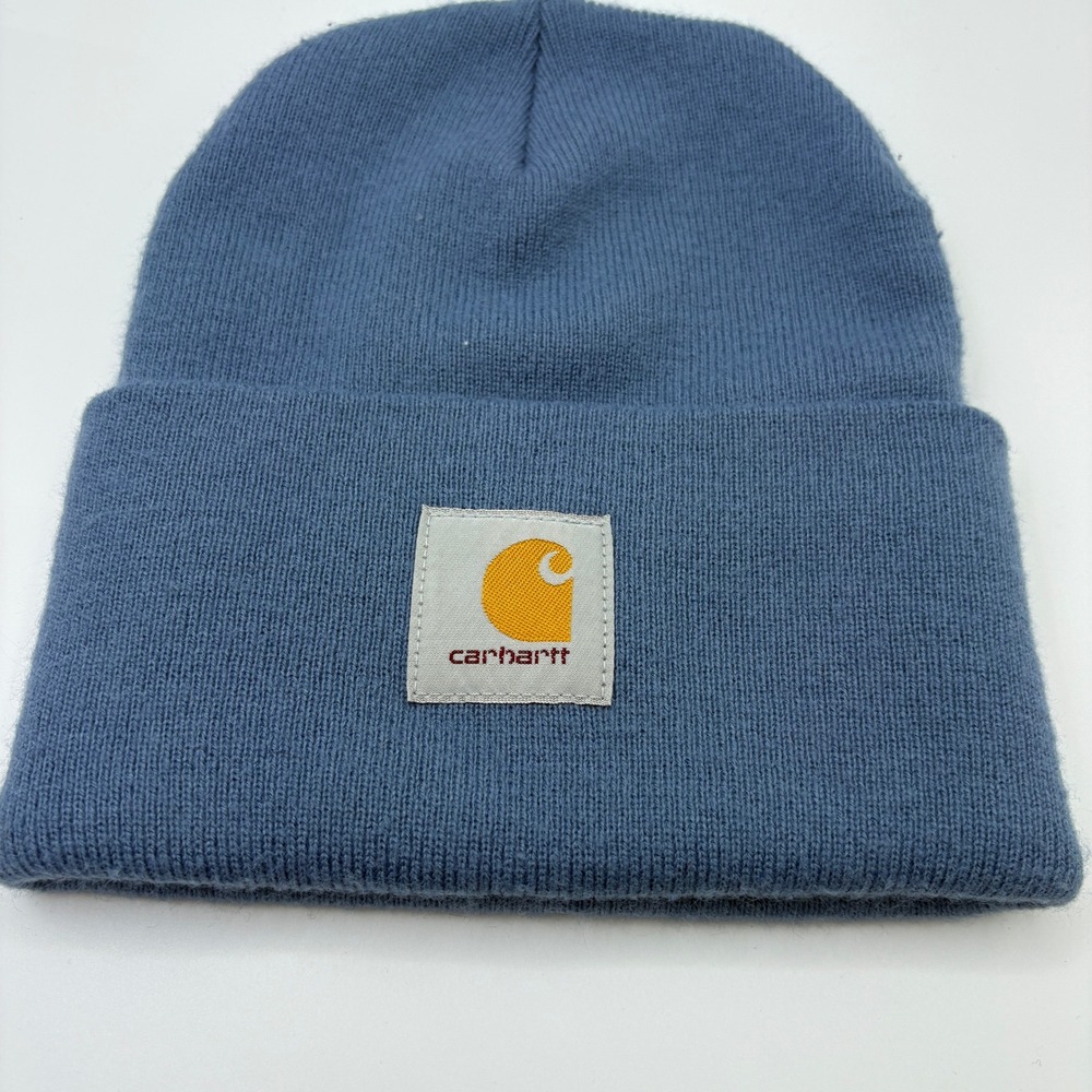 Carhartt Acrylic Watch Hat Beanie Steel Blue Rib Knit Cuffed Logo Patch A18